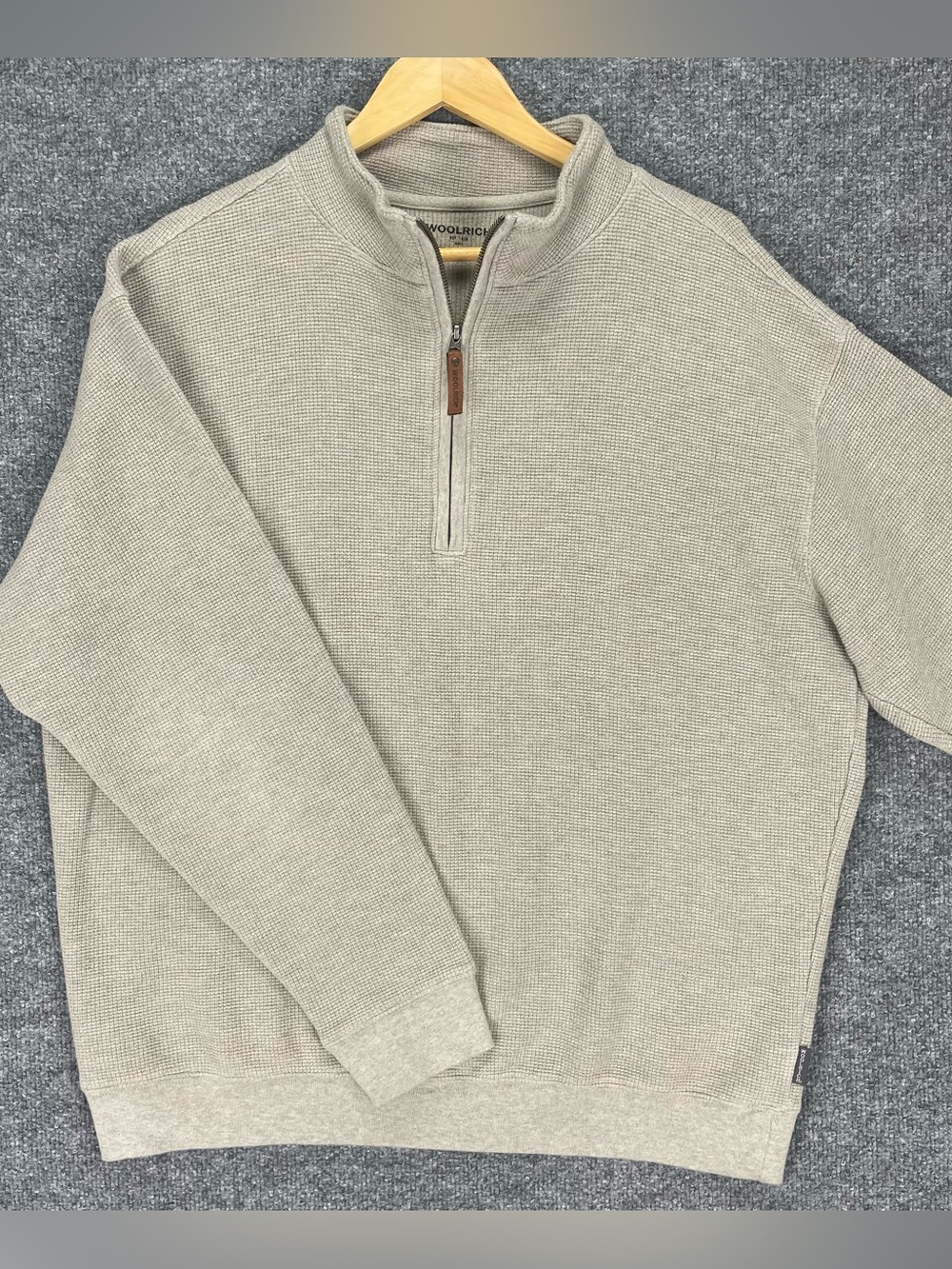 Woolrich Men’s 1/4 Zip Sweater Size L Tan Beige 100% Cotton Heavyweight Pullover